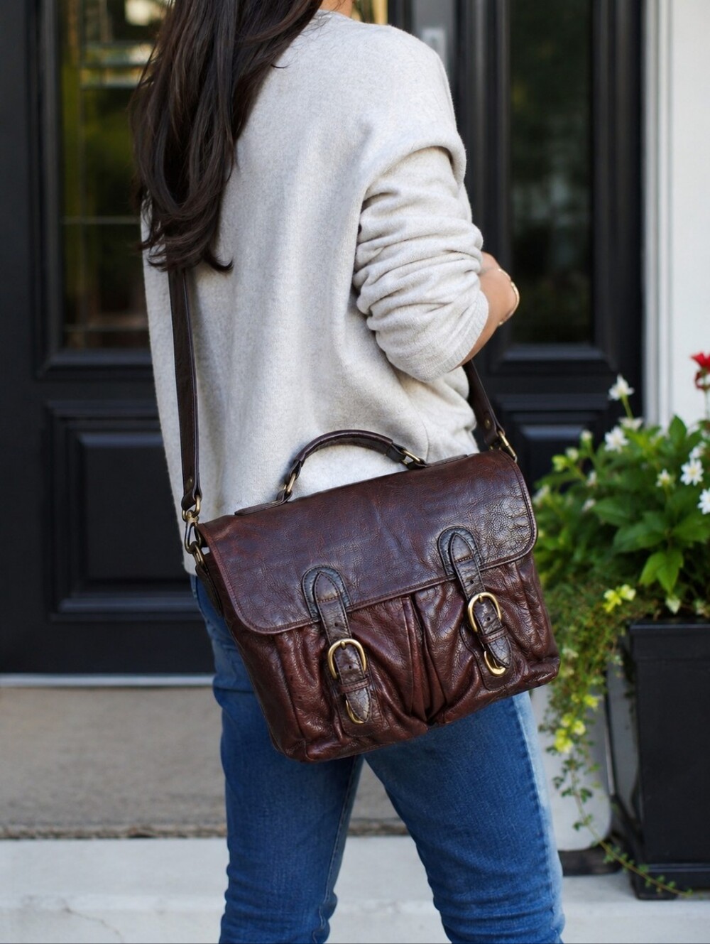 Wilsons Leather Genuine Leather Brown Crossbody Messenger Satchel Bag Adjustable